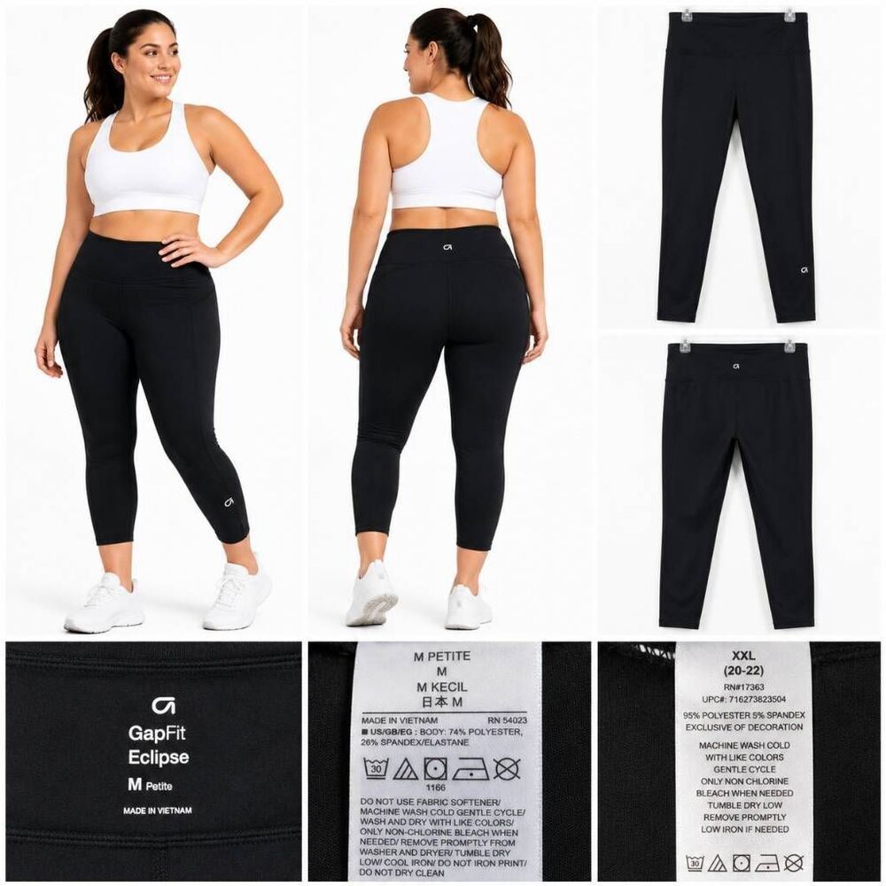 GapFit Eclipse Black High Rise Leggings M Petite Yoga